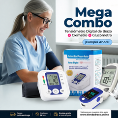 Tensiómetro Digital de Brazo + Oxímetro + Glucómetro